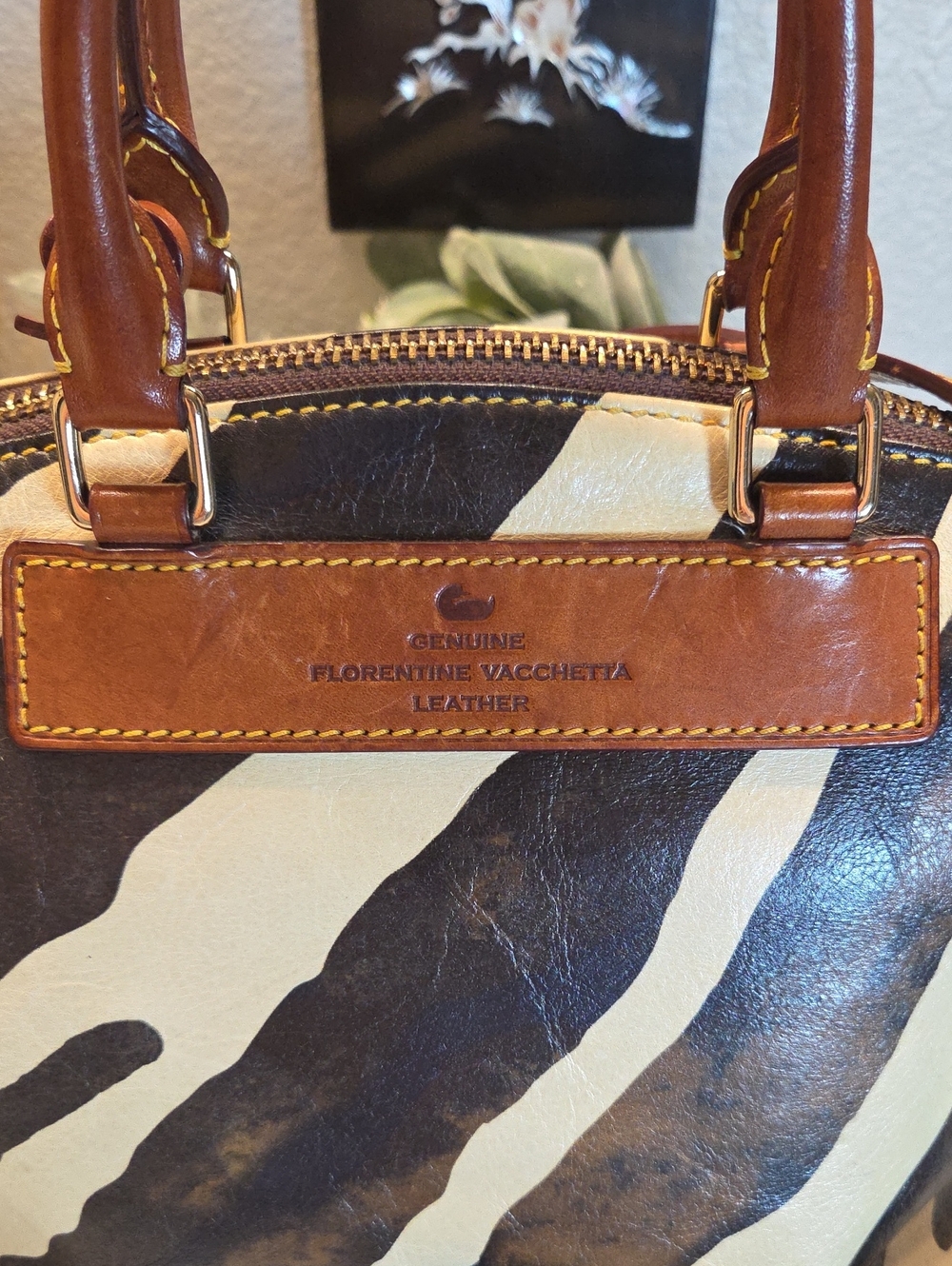 Used Dooney & Bourke Brown Cream Zebra-Print Satchel with Wallet Set - Picture 2 of 11